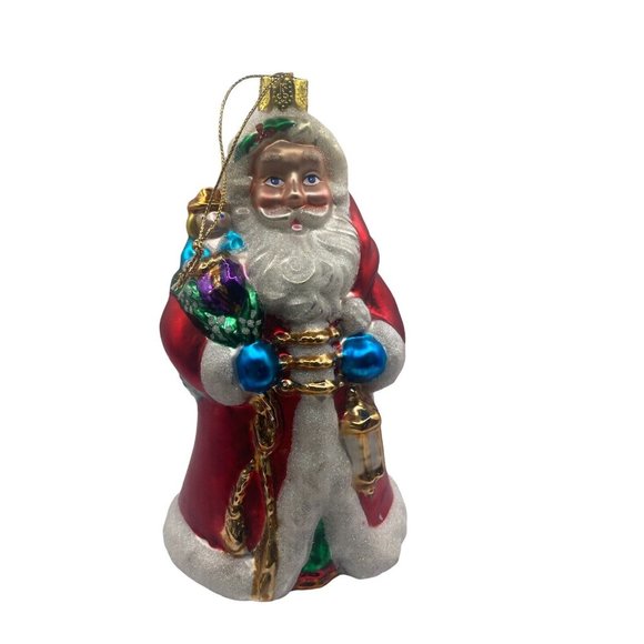 Vintage Handpainted Brass Key Handpainted Glass Santa Claus Lantern Toy Bag - Picture 1 of 3